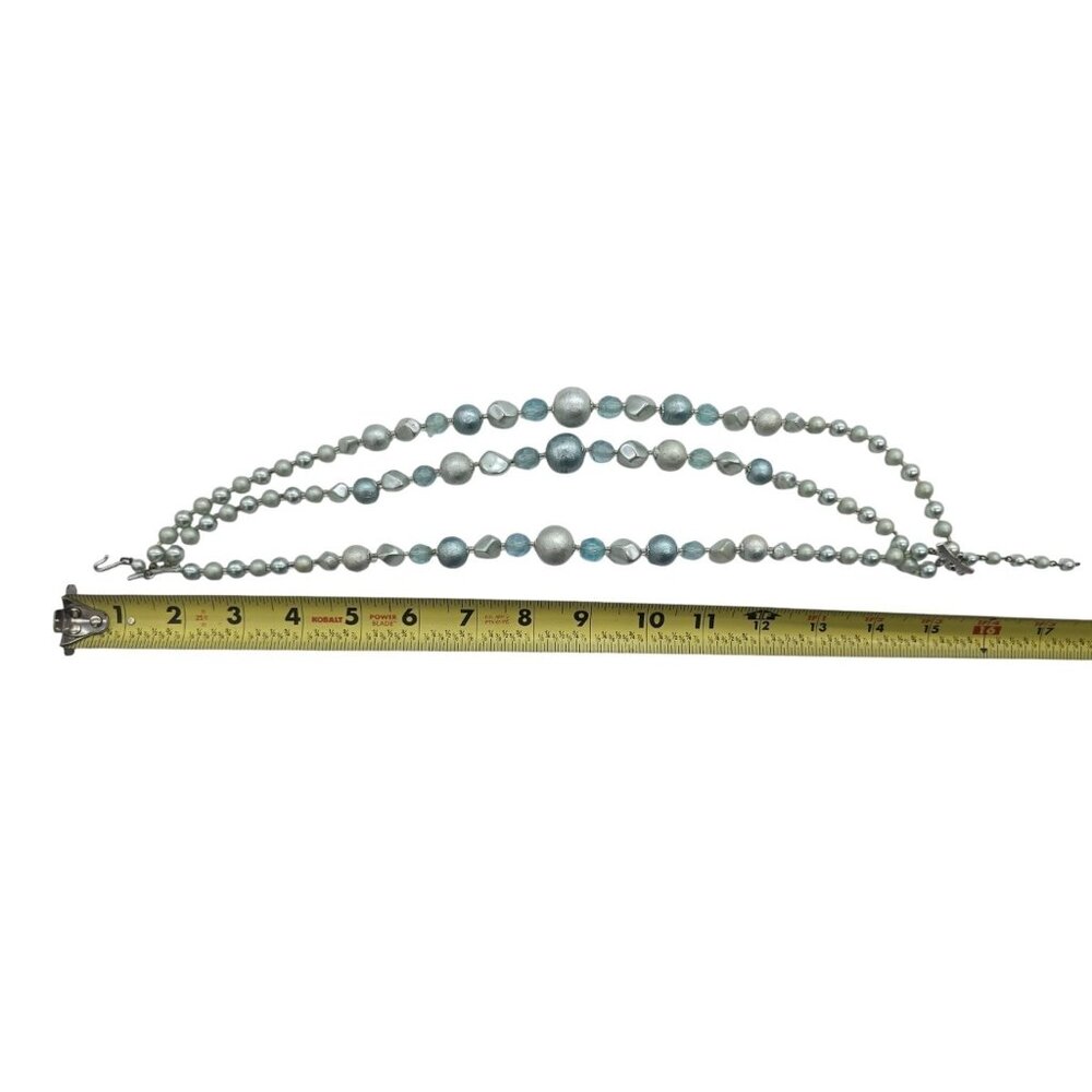 Vintage Triple‎ Strand Faux Pearl Beaded Necklace Silver Tone 16" Blue Grey